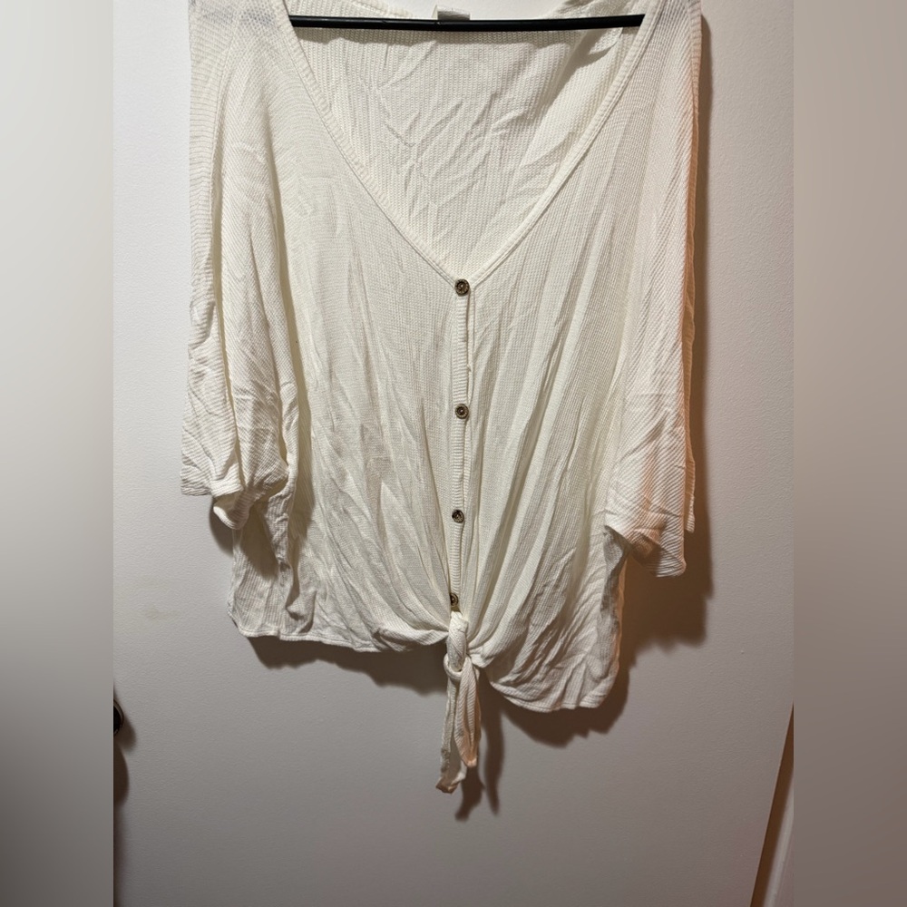 Urban Outfitters Cream Button-Down Shirt with Tie Detail
